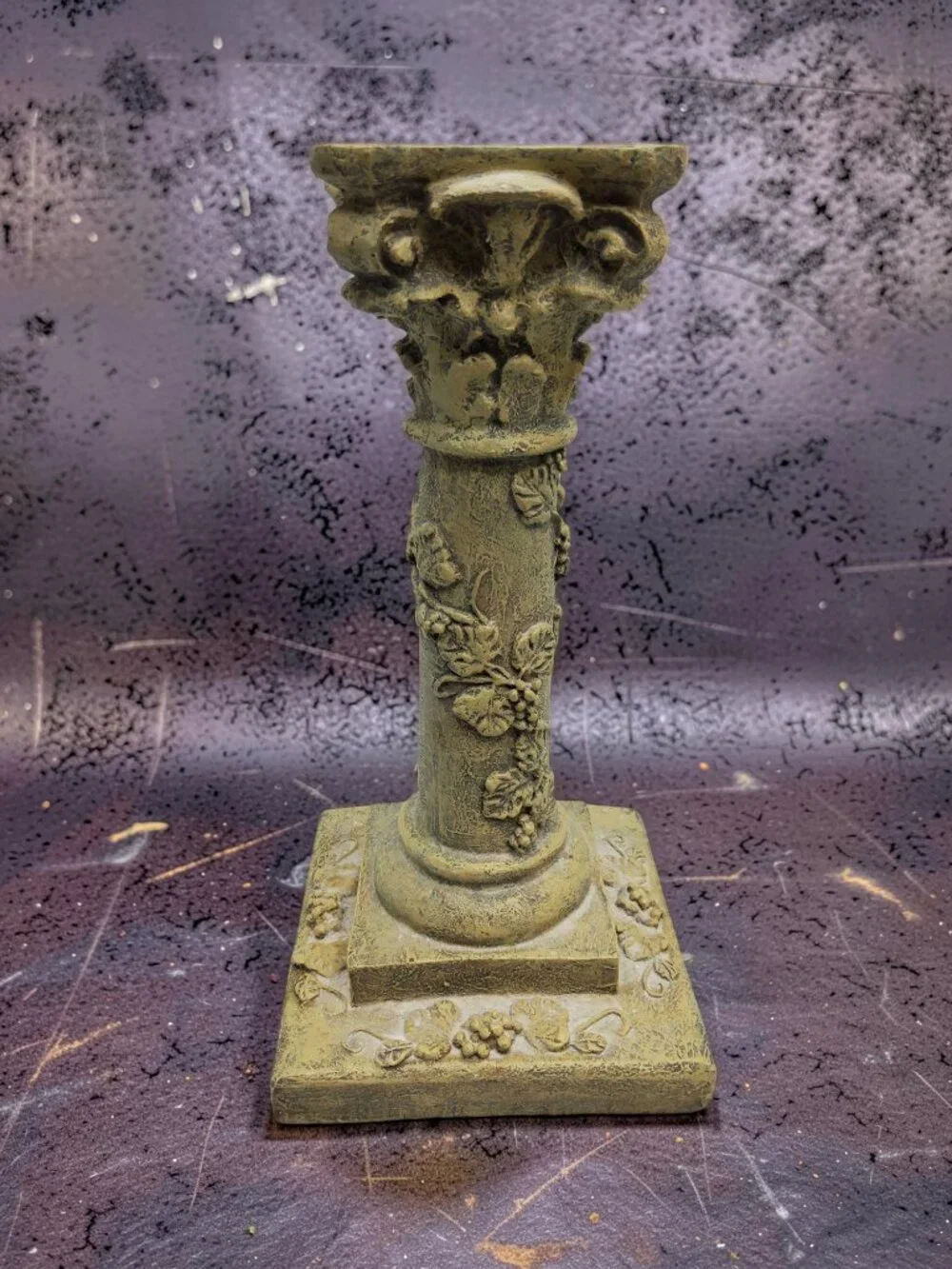 vintage antiqued resin column grape vine design candle stick holder